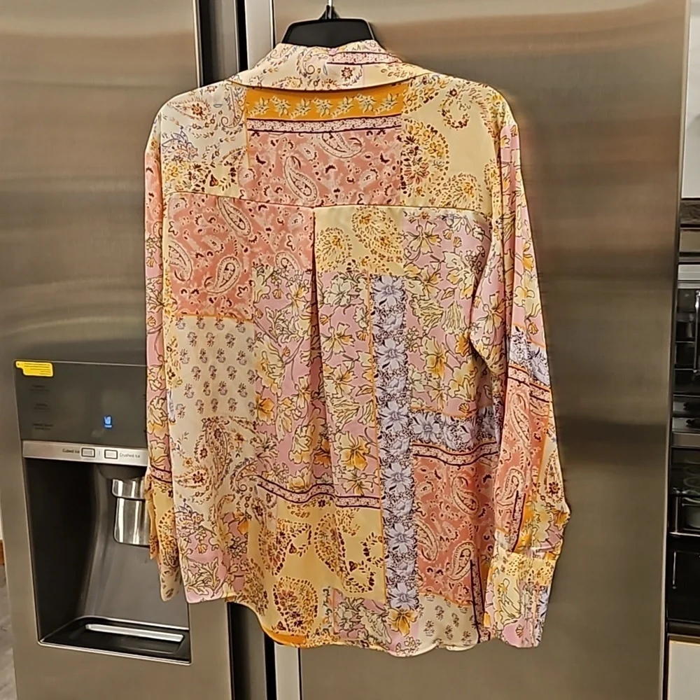 💕ZARA💕 Printed Satin Effect Shirt ~ Pink Multi-Color Paisley Print Medium